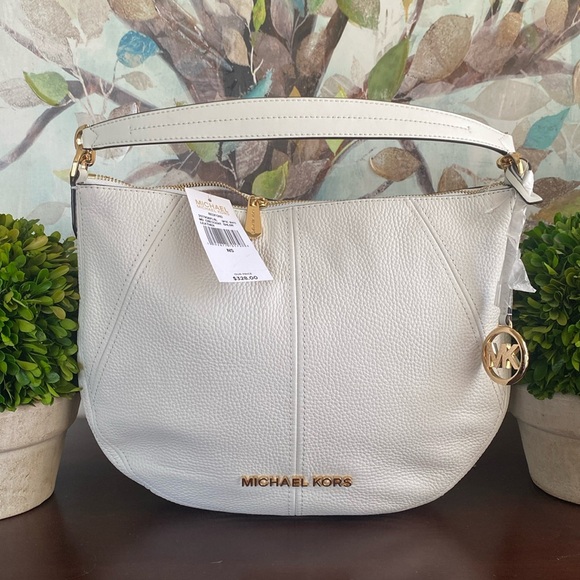 MICHAEL Michael Kors BEDFORD🤍WHITE🤍LEATHER MEDIUM CRESCENT SHOULDER BAG🌟NWT🌟 - Picture 3 of 17